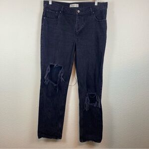 Abercrombie Women’s 31 12R The 90s Straight Low Rise Jeans Denim‎ Black Distress